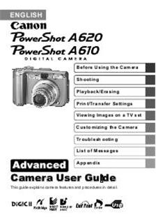 Canon PowerShot A610 manual. Camera Instructions.