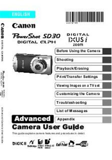 Canon Digital Ixus i Zoom manual. Camera Instructions.