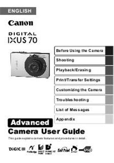 Canon Digital Ixus 70 manual. Camera Instructions.