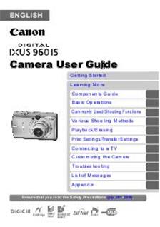 Canon Digital Ixus 960 IS manual. Camera Instructions.