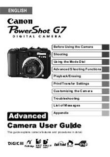 Canon PowerShot G7 Printed Manual