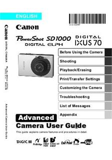Canon PowerShot SD1000 Printed Manual