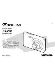 Casio Exilim EX Z 70 manual. Camera Instructions.