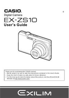 Casio Exilim EX ZS 10 manual. Camera Instructions.