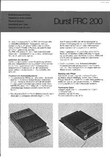 Durst FRC 200 manual. Camera Instructions.