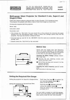 Eumig 501 manual. Camera Instructions.