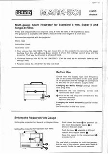 Eumig 501 manual. Camera Instructions.