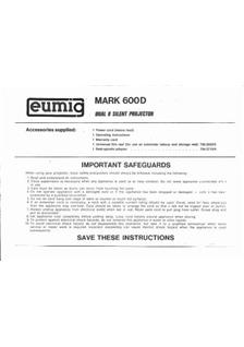 Eumig 600 manual. Camera Instructions.