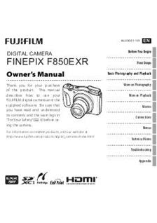 Fujifilm Finepix F850EXR manual. Camera Instructions.