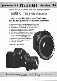 Mirex Tilt Shift Adaptor manual. Camera Instructions.