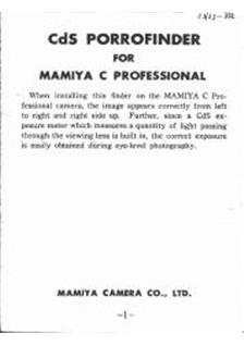 Mamiya C-Models TLR manual. Camera Instructions.