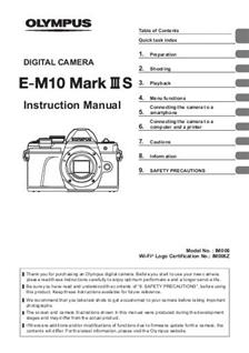 Olympus OM D E M10 MK III S manual. Camera Instructions.