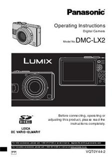 Panasonic Lumix LX2 manual. Camera Instructions.