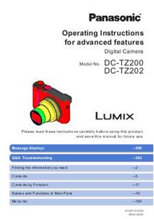 Panasonic Lumix TZ200 manual. Camera Instructions.