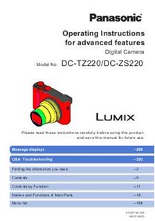 Panasonic Lumix DC TZ220 manual. Camera Instructions.