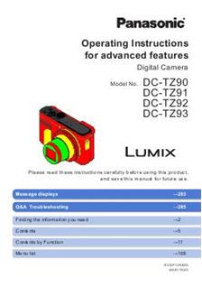 Panasonic Lumix TZ92 manual. Camera Instructions.