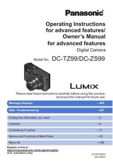 Panasonic Lumix TZ99 manual. Camera Instructions.
