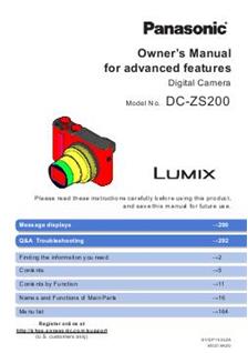 Panasonic Lumix ZS200 manual. Camera Instructions.