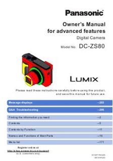 Panasonic Lumix ZS80 manual. Camera Instructions.