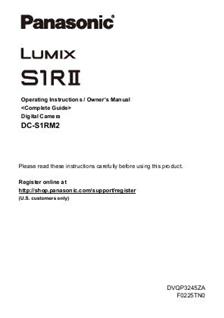 Panasonic Lumix S1R MKII manual. Camera Instructions.