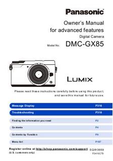 Panasonic Lumix GX85 manual. Camera Instructions.