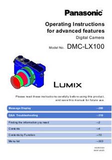Panasonic Lumix LX100 manual. Camera Instructions.