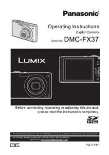 Panasonic Lumix FX37 manual. Camera Instructions.