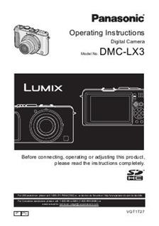 Panasonic Lumix LX3 manual. Camera Instructions.