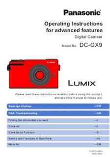 Panasonic Lumix GX9 manual. Camera Instructions.