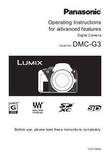 Panasonic Lumix G3 manual. Camera Instructions.