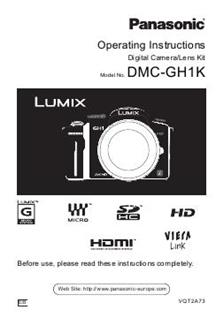 Panasonic Lumix GH1 manual. Camera Instructions.