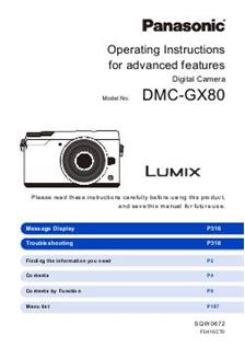 Panasonic Lumix GX80 manual. Camera Instructions.