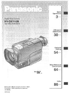 Panasonic NV DX 110 B manual. Camera Instructions.