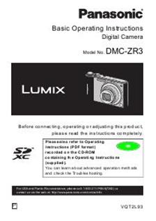 Panasonic Lumix ZR3 manual. Camera Instructions.
