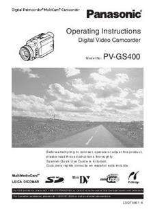 Panasonic PV GS 400 manual. Camera Instructions.