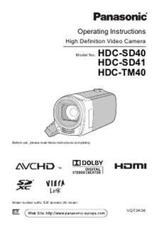 Panasonic HDC TM 40 manual. Camera Instructions.