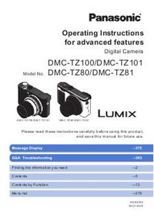 Panasonic Lumix TZ80 manual. Camera Instructions.
