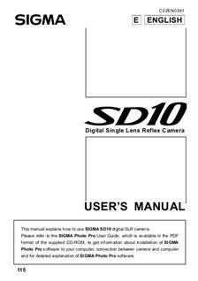 Sigma SD 10 manual. Camera Instructions.