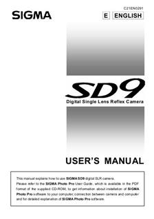 Sigma SD 9 manual. Camera Instructions.
