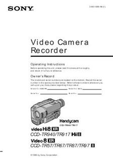 Sony CCD TR 57 manual. Camera Instructions.