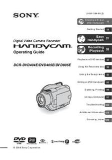Sony DCR DVD 404 E manual. Camera Instructions.
