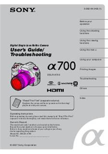 Sony A700 manual. Camera Instructions.