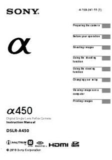 Sony A450 manual. Camera Instructions.