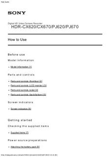 Sony HDR PJ 620 manual. Camera Instructions.