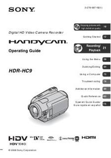 Sony HDR HC 9 manual. Camera Instructions.