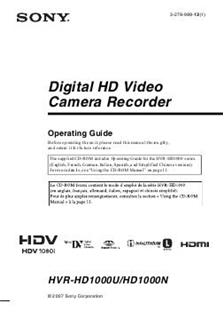 Sony HVR HD 1000U manual. Camera Instructions.